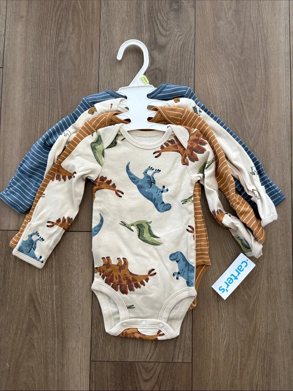 Carter's Cream Dino Print Long-Sleeve One-Piece Set (3-Pack)